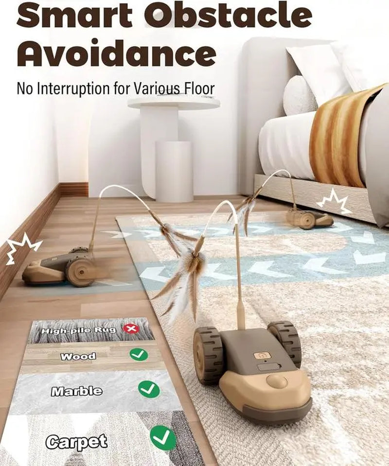 3-in-1 Interactive Cat Toy with Automatic Moving Mouse, Adjustable Dual-Speed Settings, Feather String Ribbons, and Flexible Silicone Tail for Stimulating Indoor Play for Cats and Kittens