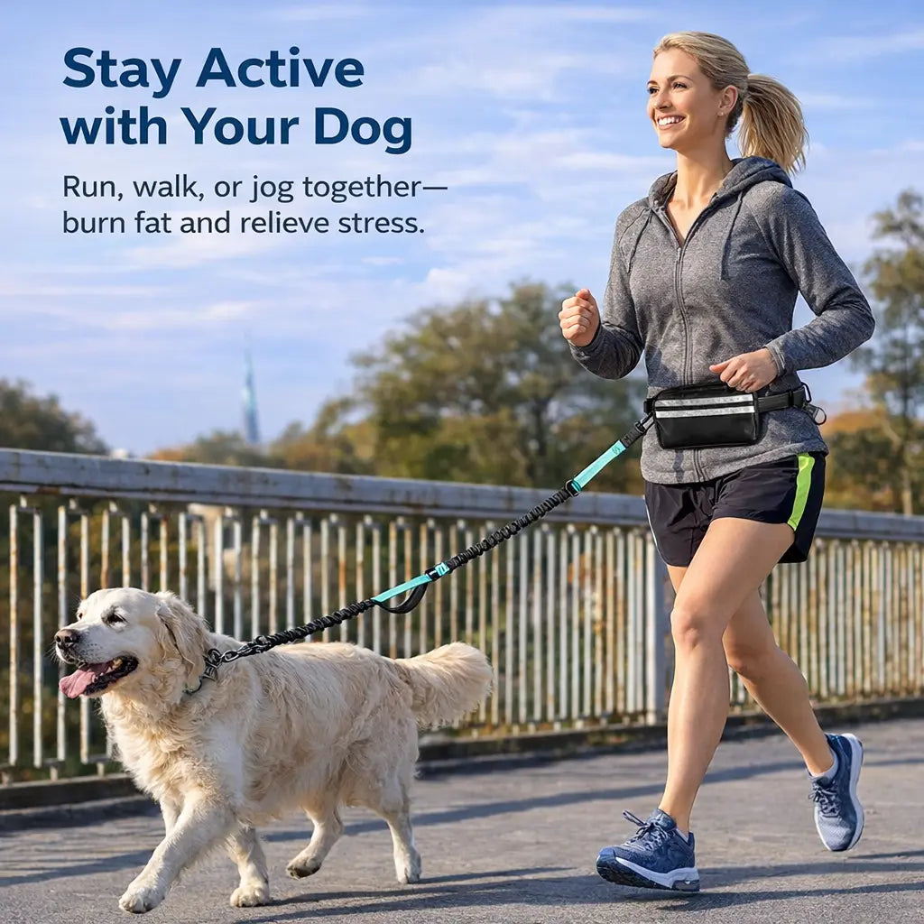 Pipidodo Hands-Free Dog Leash with Waist Bag and Cushioned Pad - Optimal for Running and Walking with One or Two Dogs, Shock-Absorbing Design for Maximum Comfort