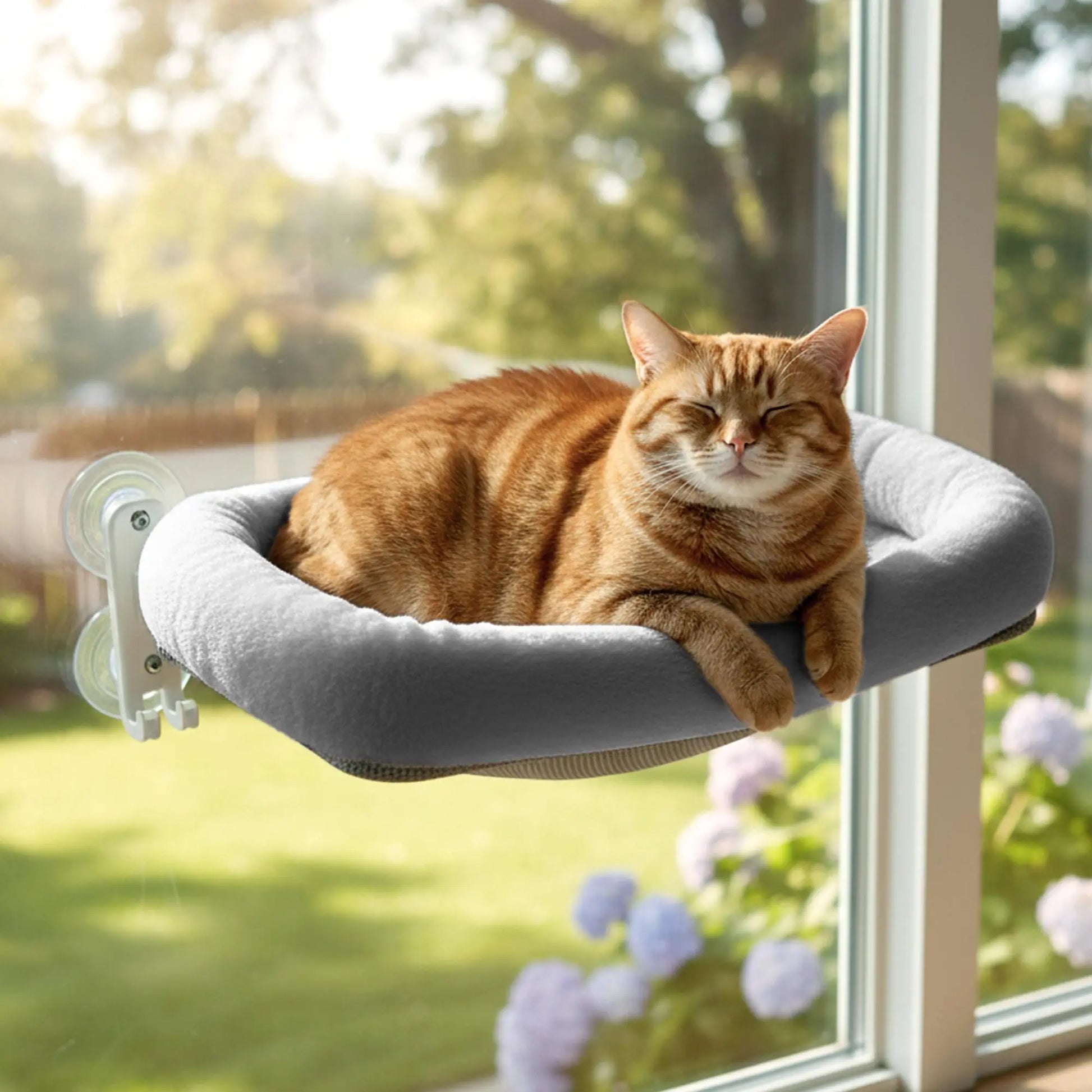 Folding Window Cat Hammock - Cordless, Machine Washable Bed with Durable Metal Frame and Strong Suction Cups, Ideal Perch for Cats and Small Dogs