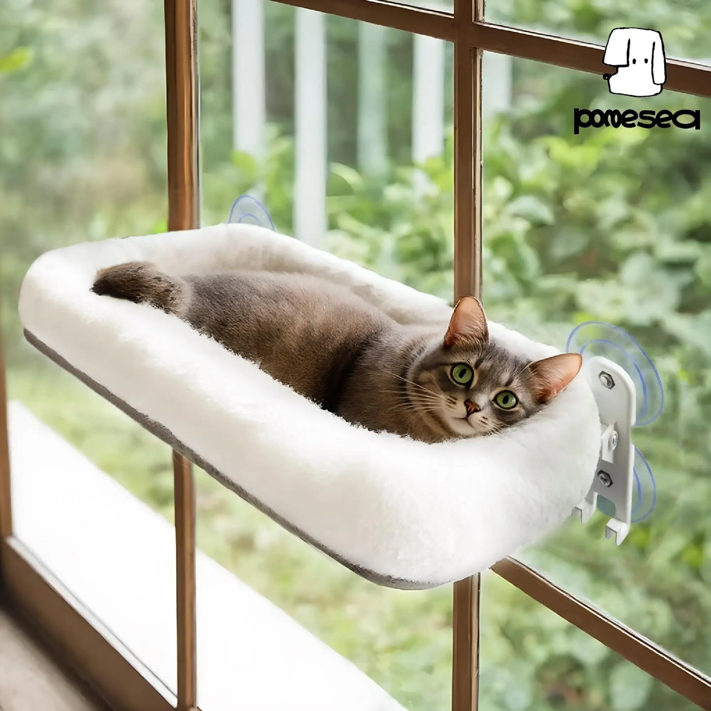 Folding Window Cat Hammock - Cordless, Machine Washable Bed with Durable Metal Frame and Strong Suction Cups, Ideal Perch for Cats and Small Dogs