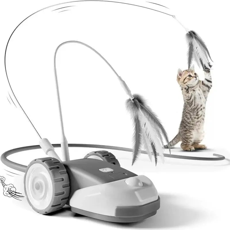 3-in-1 Interactive Cat Toy with Automatic Moving Mouse, Adjustable Dual-Speed Settings, Feather String Ribbons, and Flexible Silicone Tail for Stimulating Indoor Play for Cats and Kittens