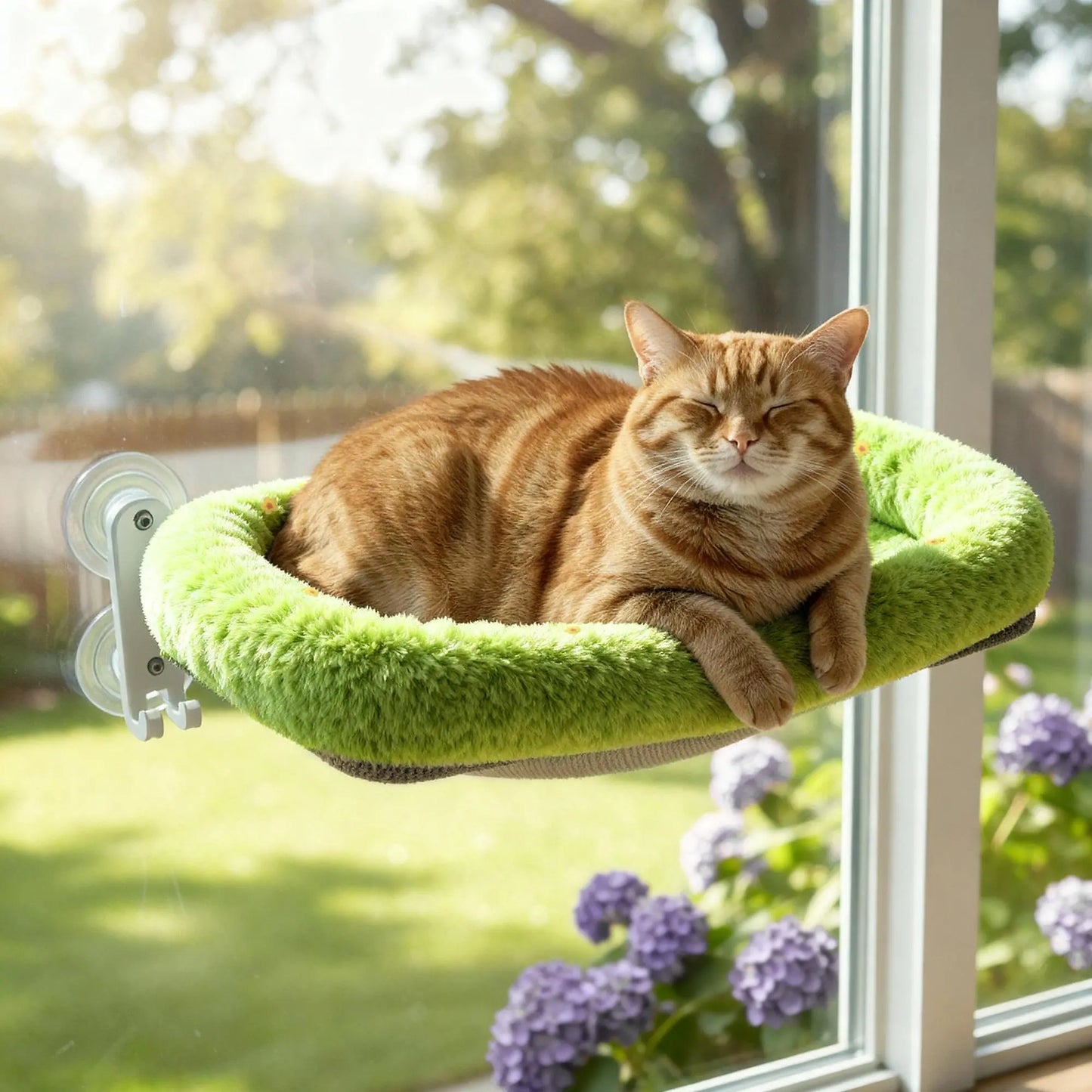 Folding Window Cat Hammock - Cordless, Machine Washable Bed with Durable Metal Frame and Strong Suction Cups, Ideal Perch for Cats and Small Dogs