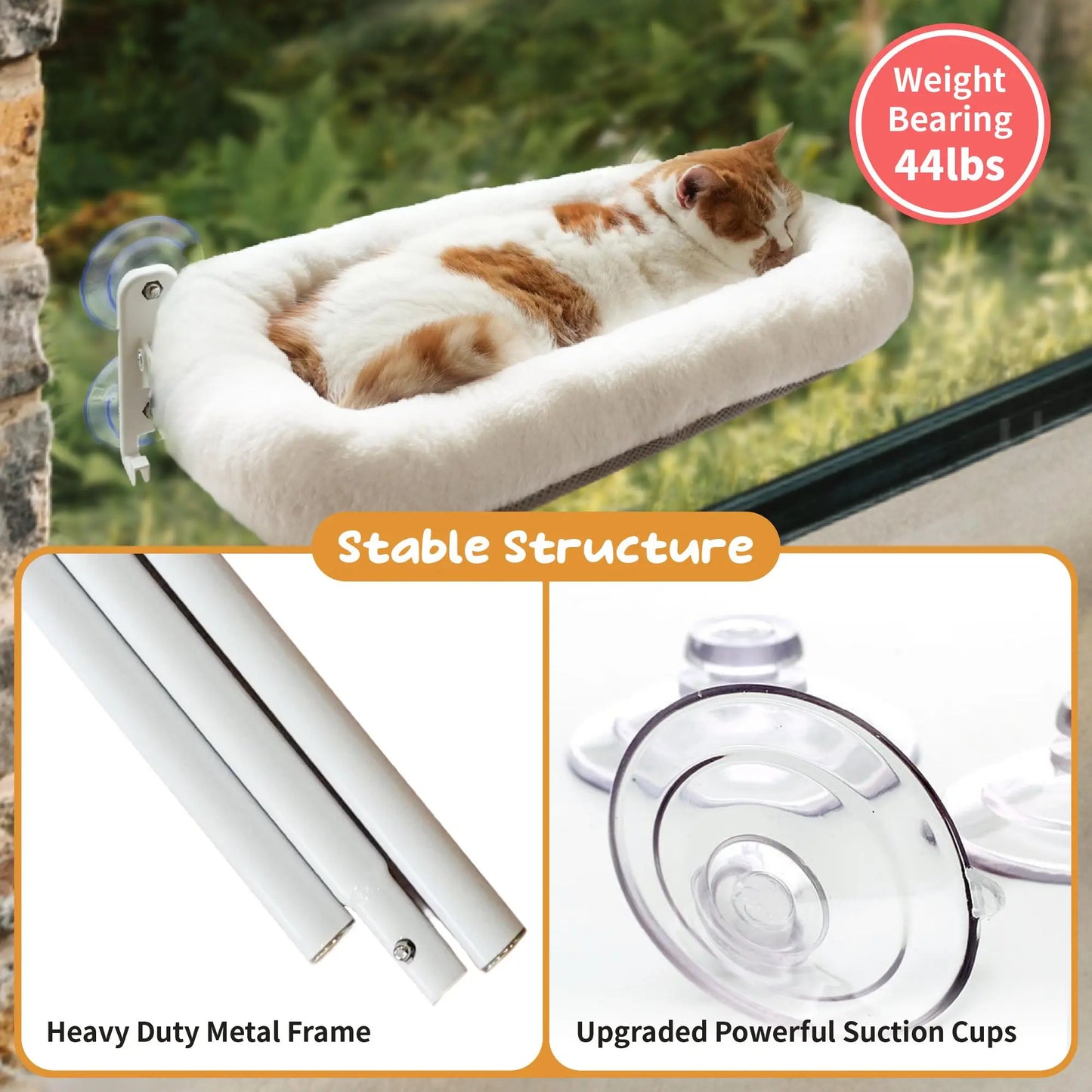 Folding Window Cat Hammock - Cordless, Machine Washable Bed with Durable Metal Frame and Strong Suction Cups, Ideal Perch for Cats and Small Dogs