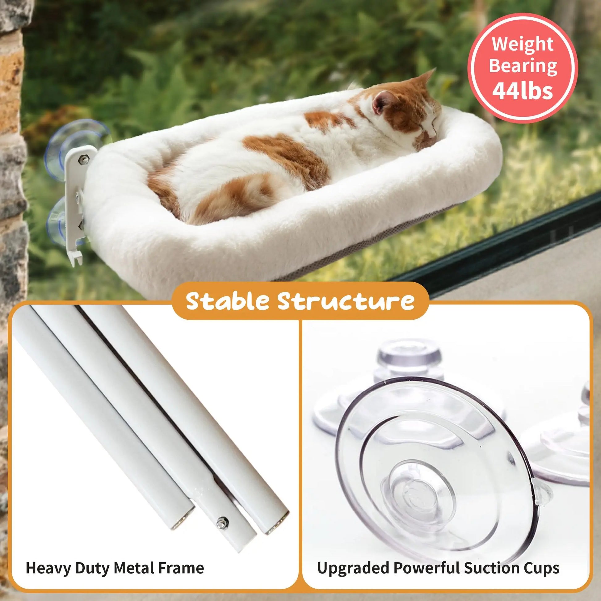 Folding Window Cat Hammock - Cordless, Machine Washable Bed with Durable Metal Frame and Strong Suction Cups, Ideal Perch for Cats and Small Dogs