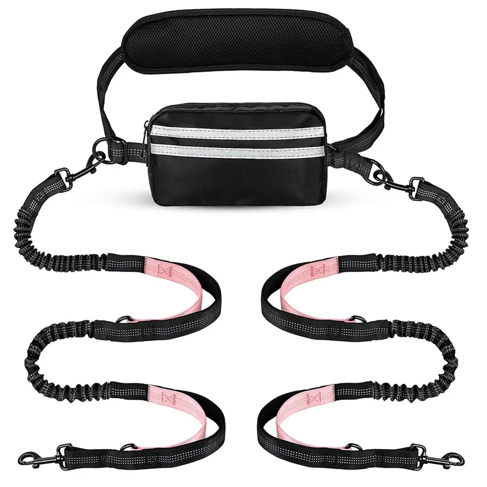 Pipidodo Hands-Free Dog Leash with Waist Bag and Cushioned Pad - Optimal for Running and Walking with One or Two Dogs, Shock-Absorbing Design for Maximum Comfort