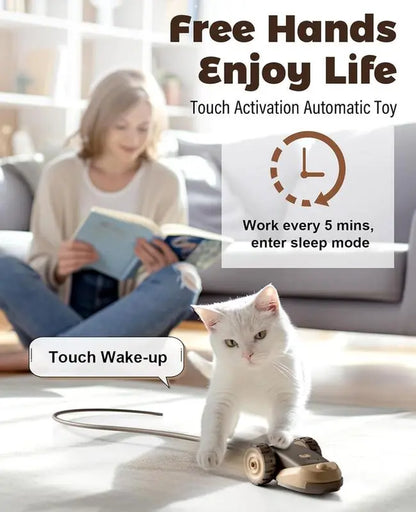 3-in-1 Interactive Cat Toy with Automatic Moving Mouse, Adjustable Dual-Speed Settings, Feather String Ribbons, and Flexible Silicone Tail for Stimulating Indoor Play for Cats and Kittens