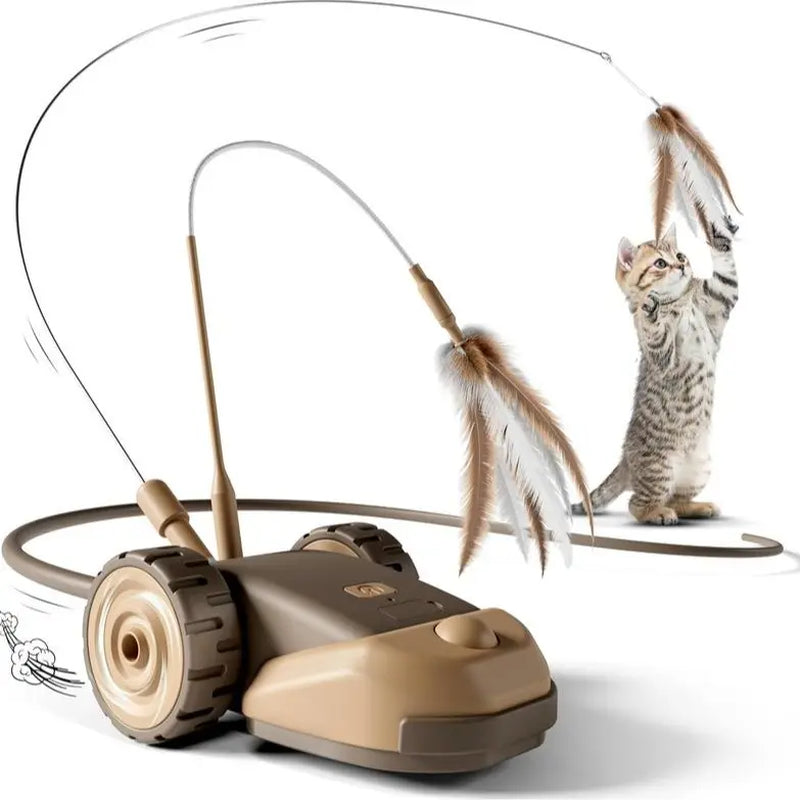 3-in-1 Interactive Cat Toy with Automatic Moving Mouse, Adjustable Dual-Speed Settings, Feather String Ribbons, and Flexible Silicone Tail for Stimulating Indoor Play for Cats and Kittens
