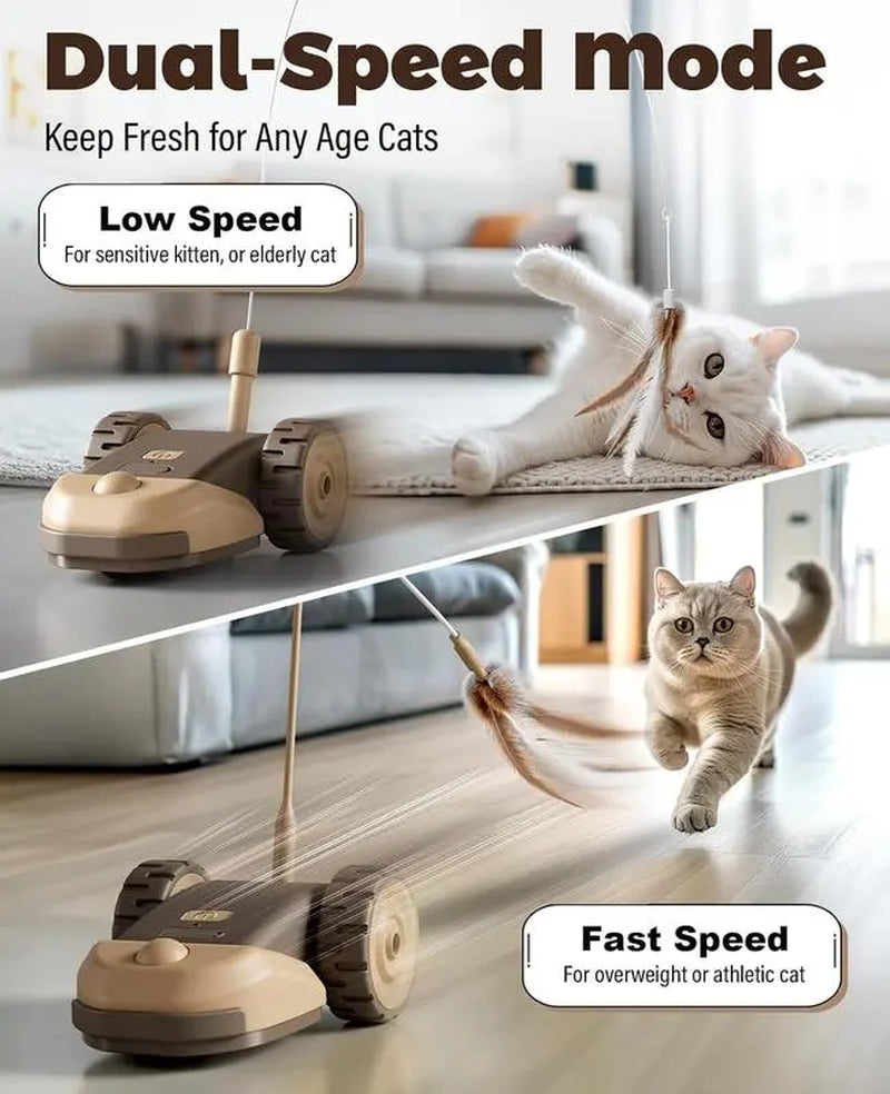 3-in-1 Interactive Cat Toy with Automatic Moving Mouse, Adjustable Dual-Speed Settings, Feather String Ribbons, and Flexible Silicone Tail for Stimulating Indoor Play for Cats and Kittens