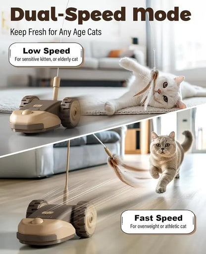 3-in-1 Interactive Cat Toy with Automatic Moving Mouse, Adjustable Dual-Speed Settings, Feather String Ribbons, and Flexible Silicone Tail for Stimulating Indoor Play for Cats and Kittens