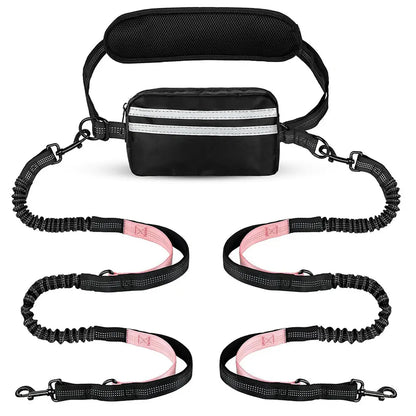 Pipidodo Hands-Free Dog Leash with Waist Bag and Cushioned Pad - Optimal for Running and Walking with One or Two Dogs, Shock-Absorbing Design for Maximum Comfort