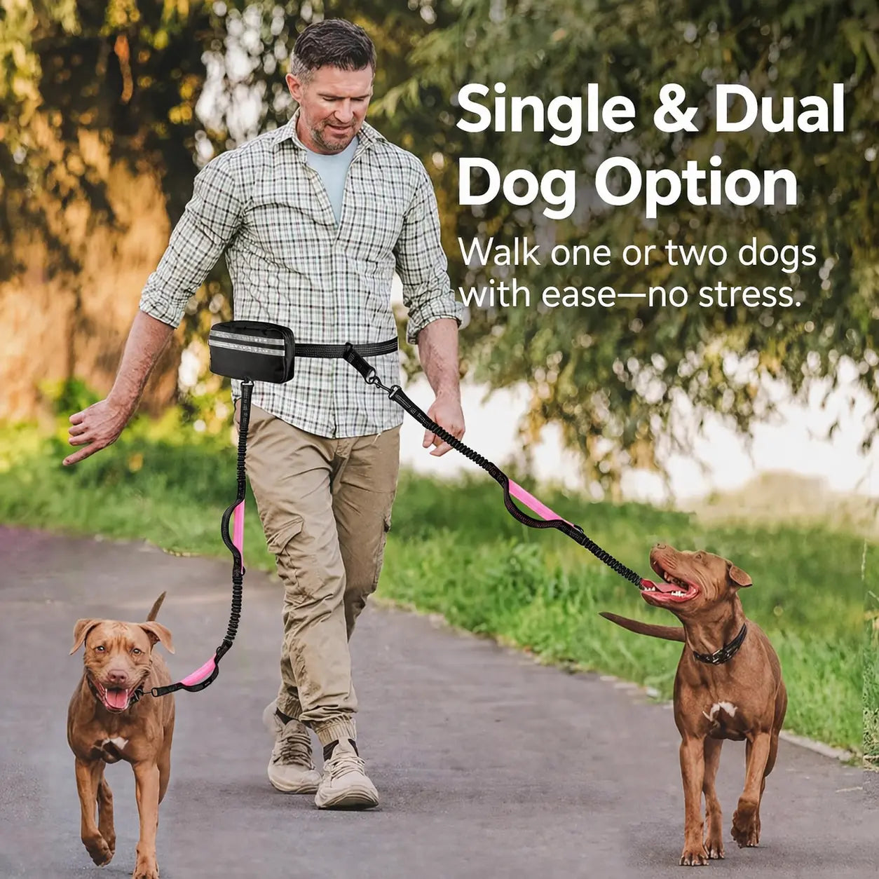 Pipidodo Hands-Free Dog Leash with Waist Bag and Cushioned Pad - Optimal for Running and Walking with One or Two Dogs, Shock-Absorbing Design for Maximum Comfort