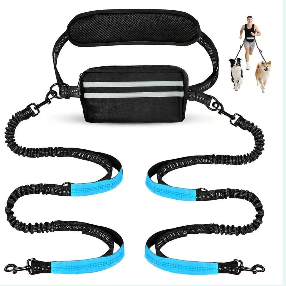 Pipidodo Hands-Free Dog Leash with Waist Bag and Cushioned Pad - Optimal for Running and Walking with One or Two Dogs, Shock-Absorbing Design for Maximum Comfort