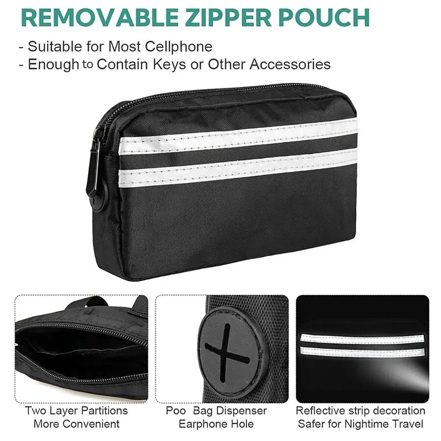 Pipidodo Hands-Free Dog Leash with Waist Bag and Cushioned Pad - Optimal for Running and Walking with One or Two Dogs, Shock-Absorbing Design for Maximum Comfort